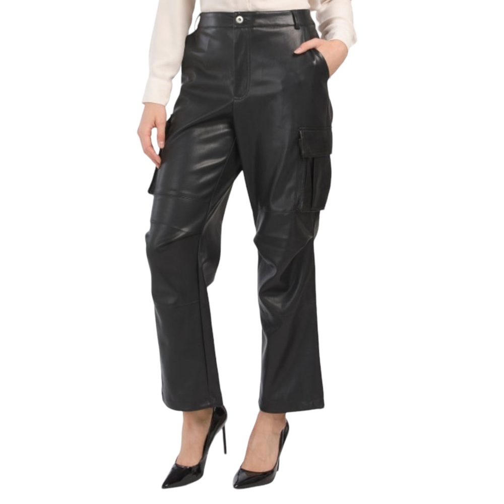 7 For All Mankind Black Faux Leather Cargo Pants NWT (C-1)